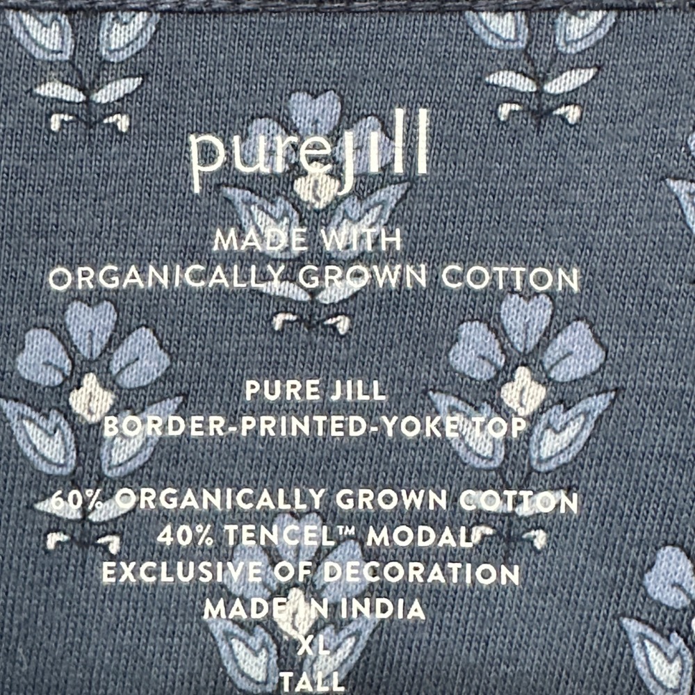 J. Jill Pure Jill Boho Peasant Blouse Women XL Tall Blue Floral Cotton Modal NEW - Picture 5 of 8